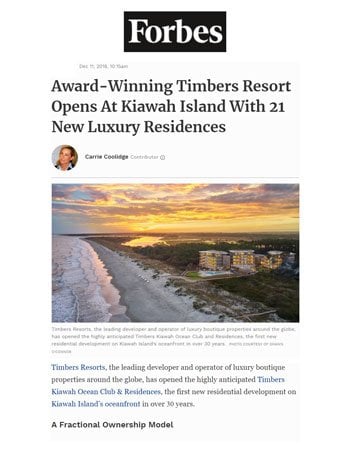 Award-Winning Timbers Resort Opens at Kiawah Island With 21 New Luxury Residences