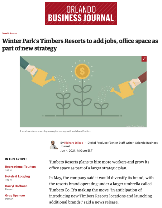 Orlando Business Journal | Timbers Resorts to Add Jobs, Office Space as Part of New Strategy